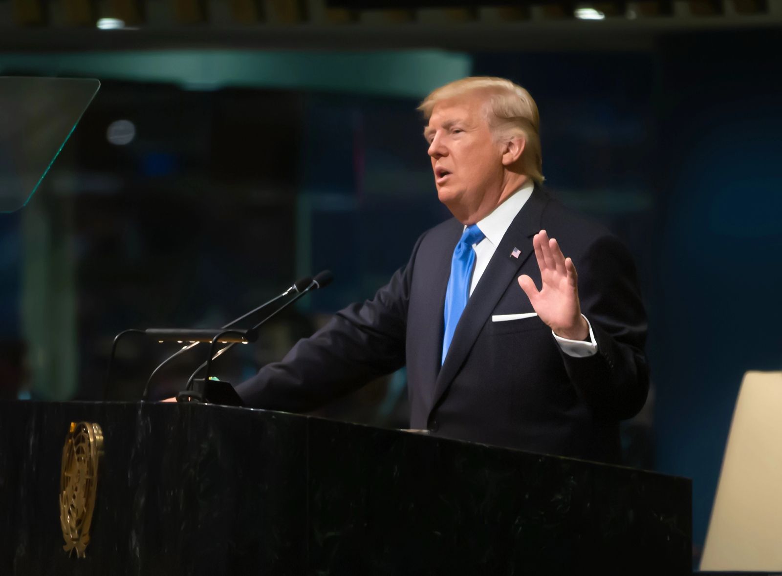 NEW YORK, USA - Sep 19, 2017: President of the United States Donald Trump speaks at the general political discussion during the 72th session of the UN Assembly in New York — Photo by palinchak