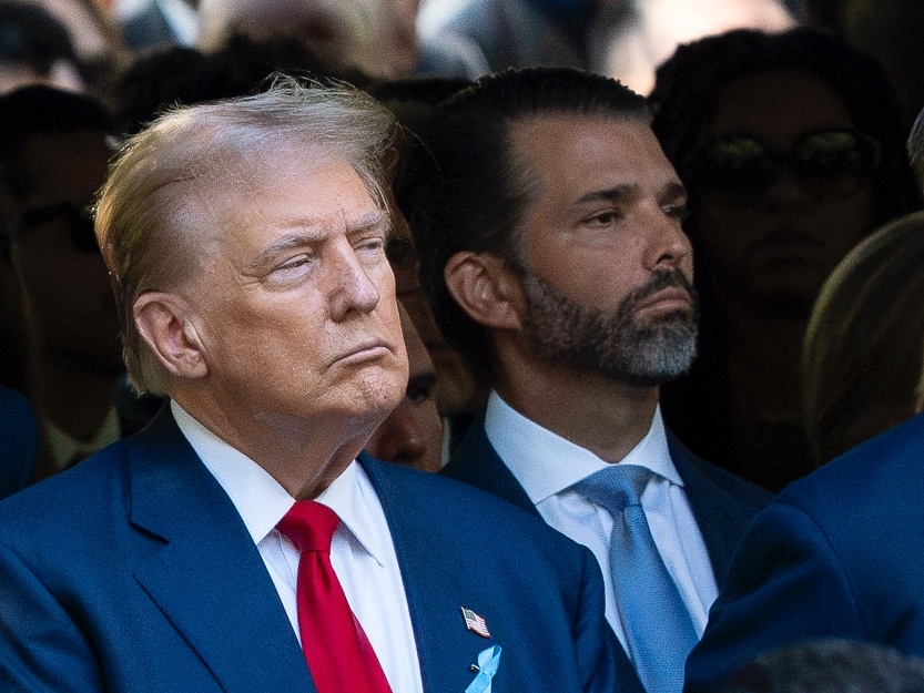 Donald Trump and Donald Trump Jr at the 2024 NYC 9 11 Remembrance Ceremony (cropped)