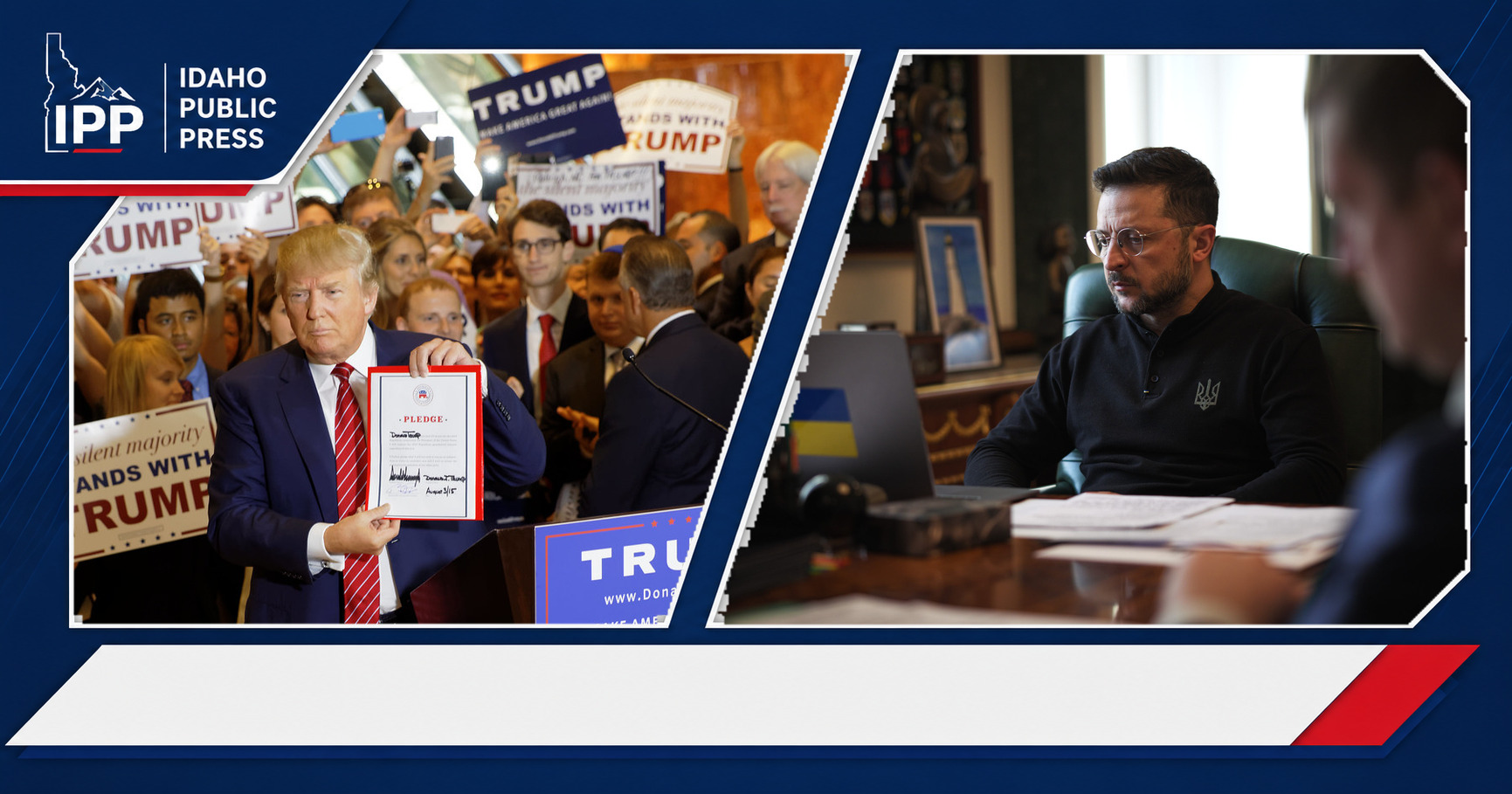 Donald Trump and Volodymyr Zelenskyy featured editorial graphic