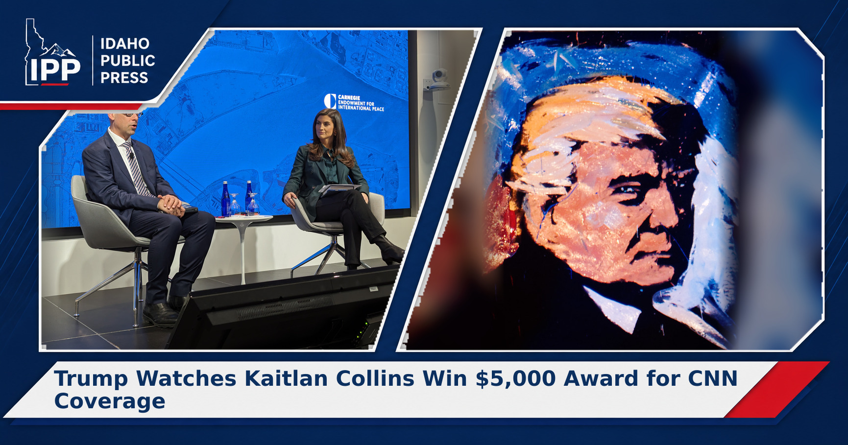 Kaitlan Collins and Donald Trump featured graphic for Trump Watches Kaitlan Collins Win $5,000 Award for CNN Coverage