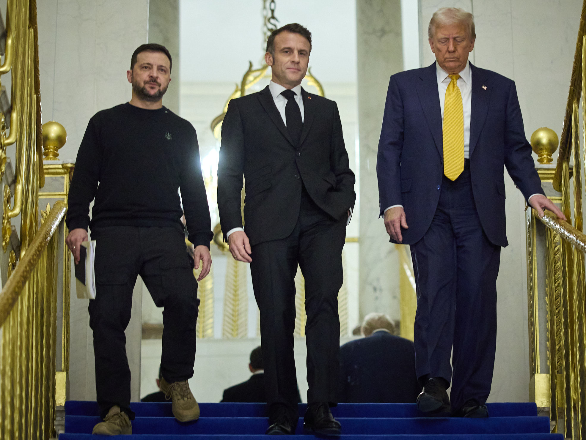 Paris Hosted a Trilateral Meeting Between Volodymyr Zelenskyy, Emmanuel Macron and Donald Trump, 7 December 2024 (cropped)