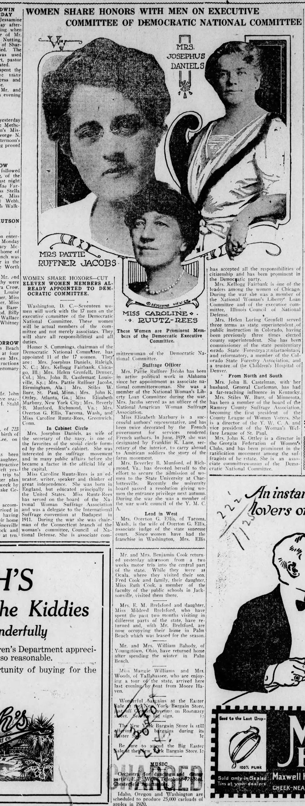 "Women Share Honors With Men on Executive Committee of Democratic National Committee" from The Palm Beach Post, March 31, 1920