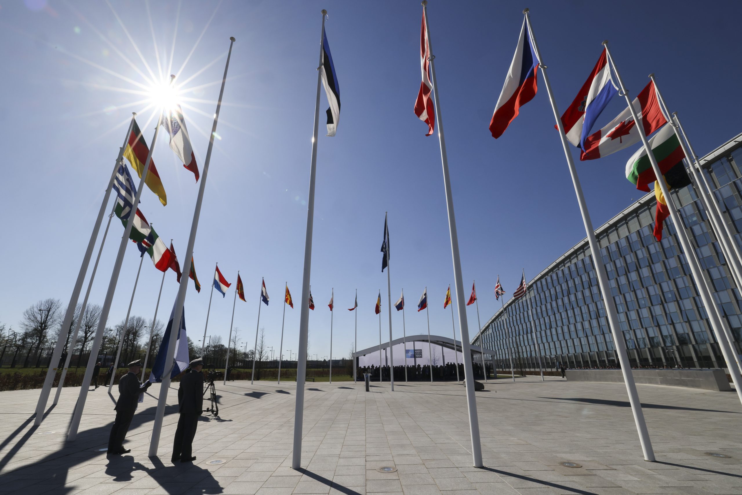 Finland flag raising at NATO Headquarters 4 April 2023