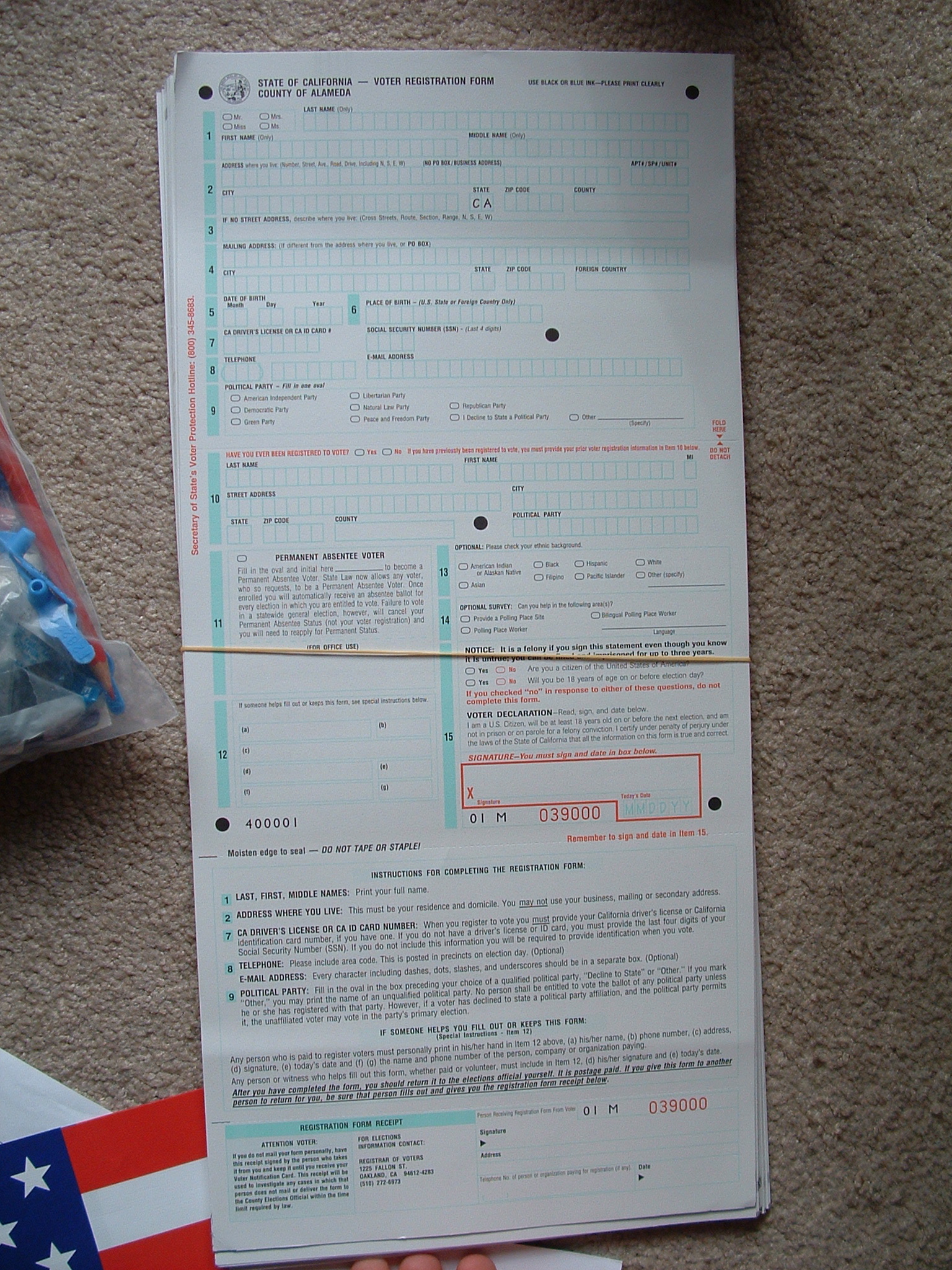 Voter Registration forms (front)