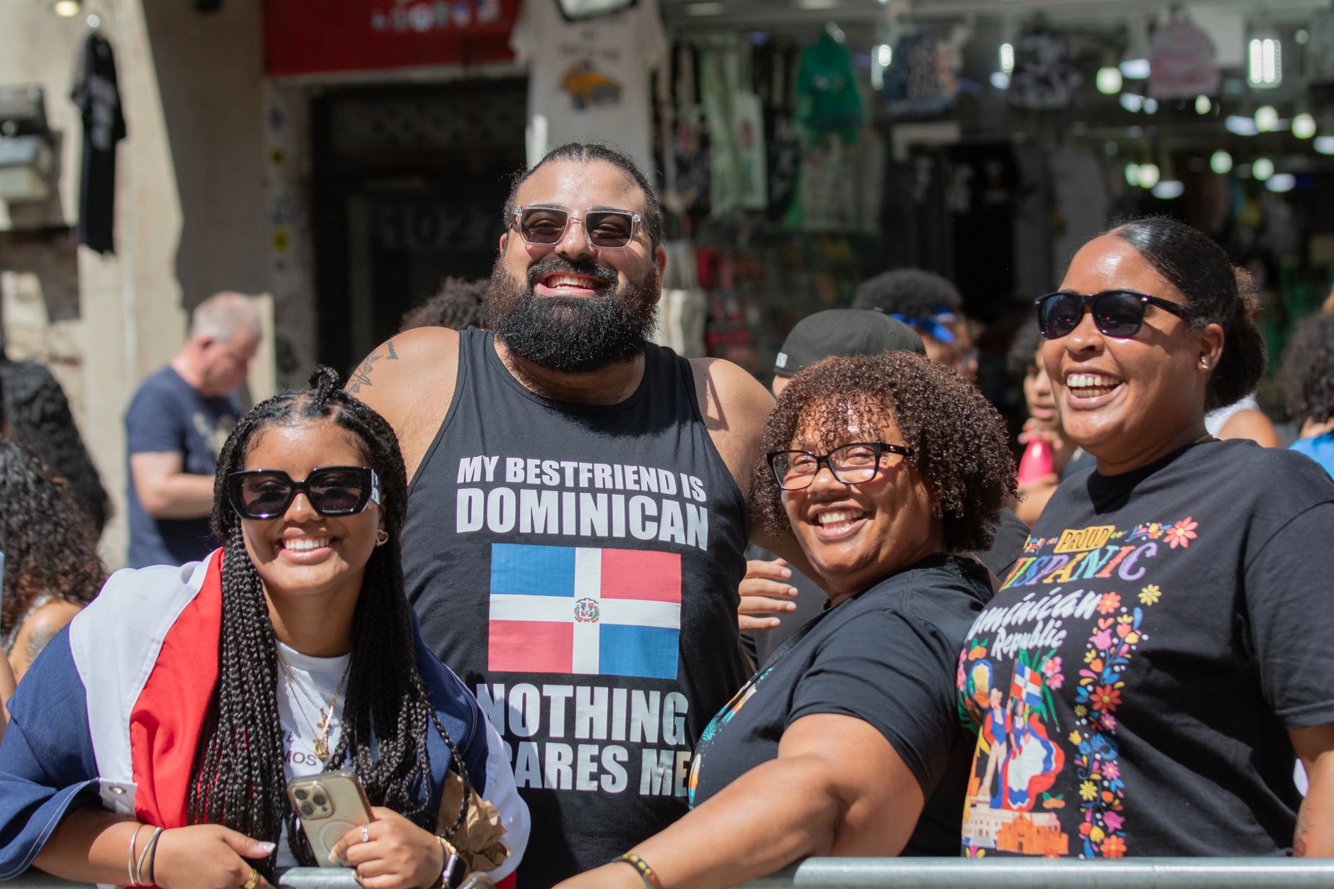 Group celebrating Dominican heritage at a parade in New York City.