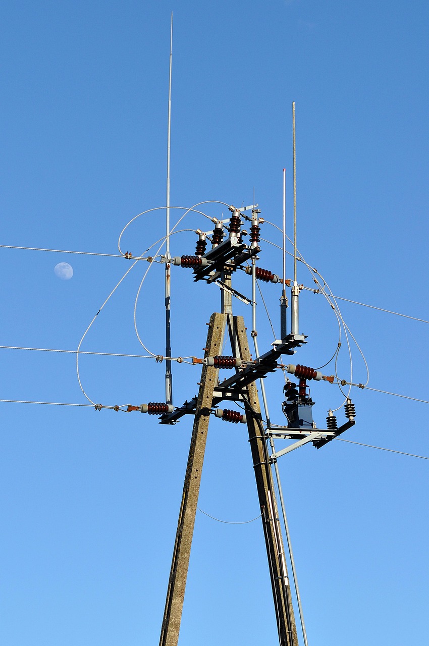 electricity, nature, tension, energy, post, sky, wire, blue sky