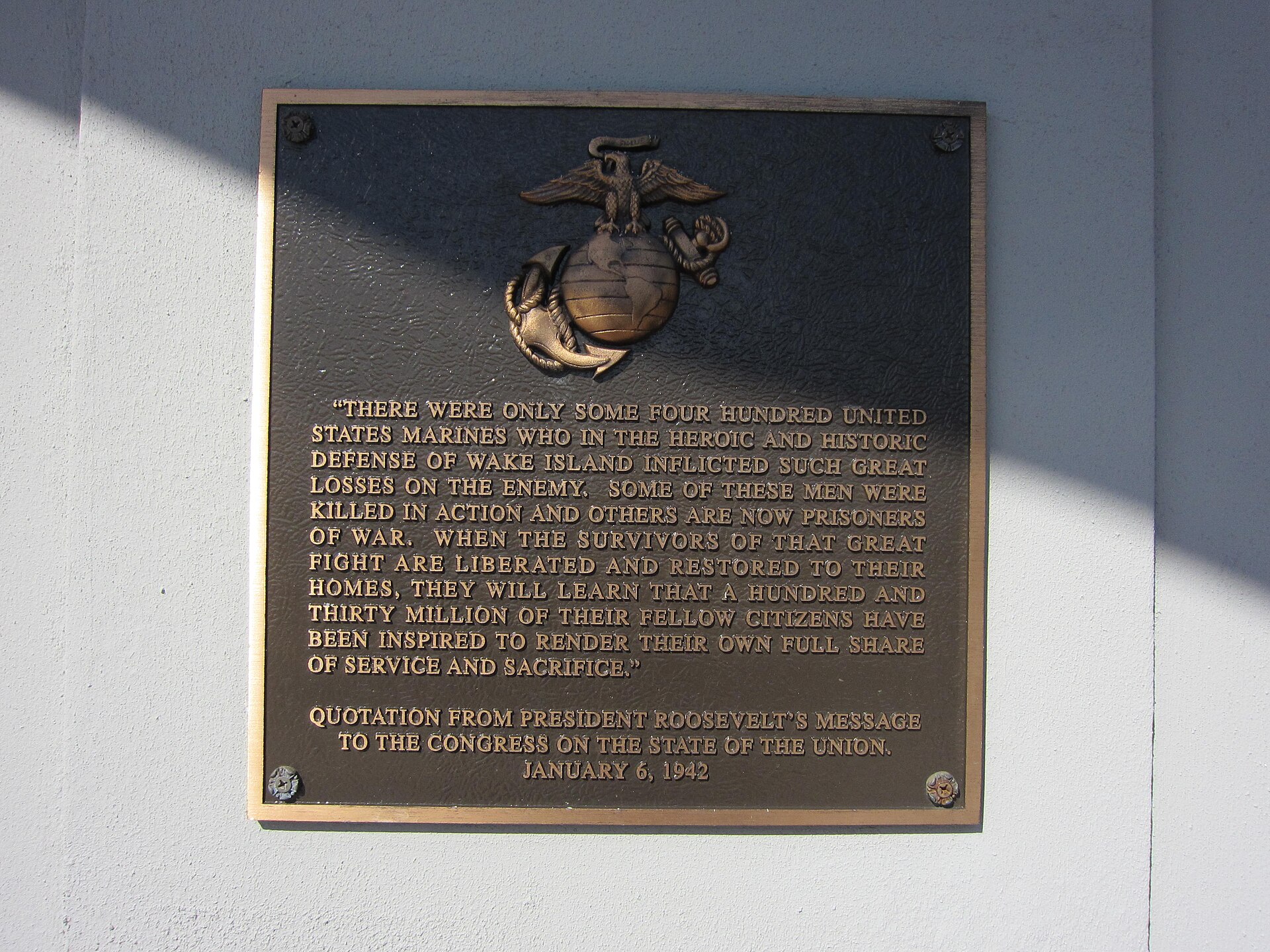 Marines at Battle of Wake Island plaque located at John A. Lejeune Hall (Marine Corps Base Camp Lejeune) 001