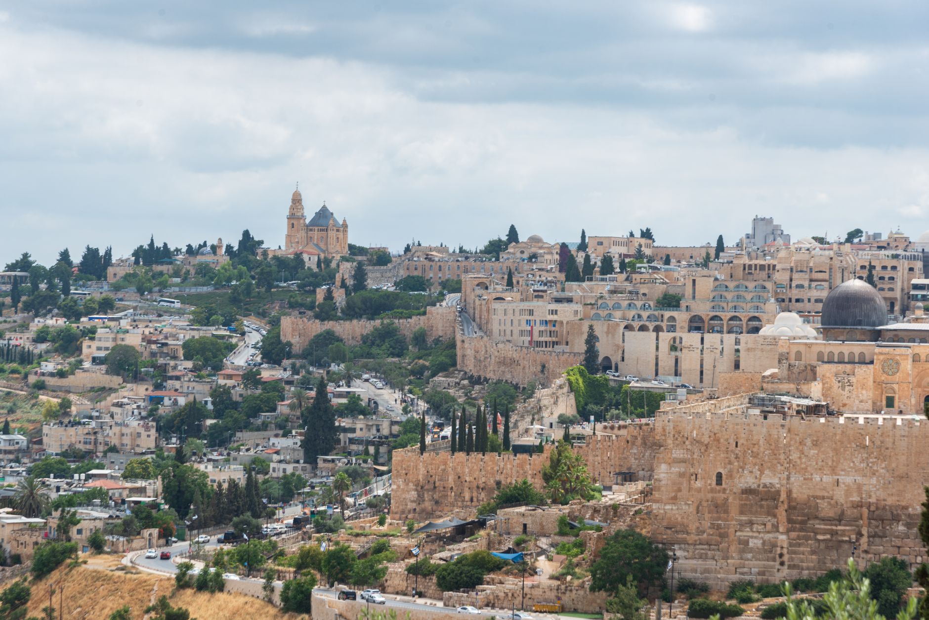 A stunning panoramic view of the ancient cityscape of Jerusalem, Israel.