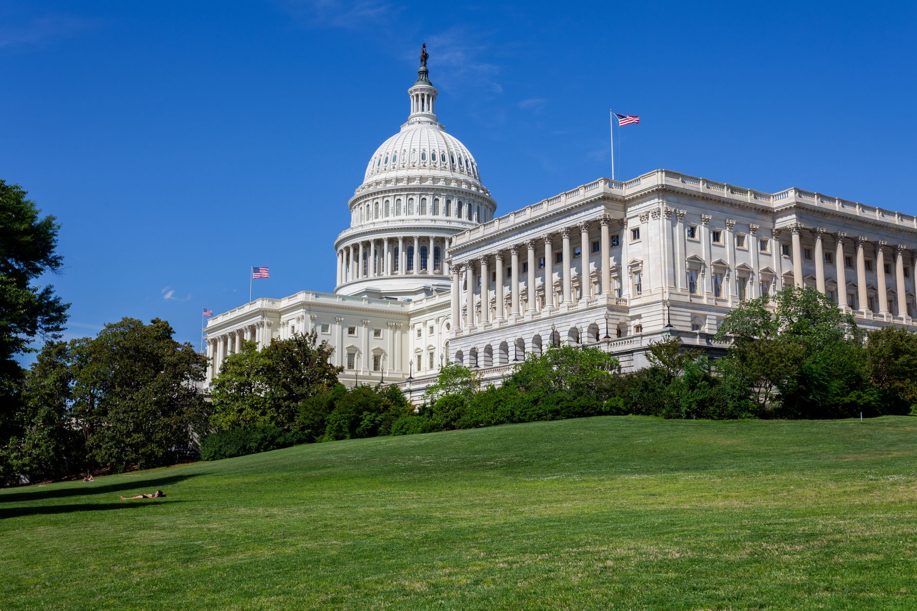 Stunning photo of the United States Capitol under a clear blue sky, showcasing neoclassical architecture.