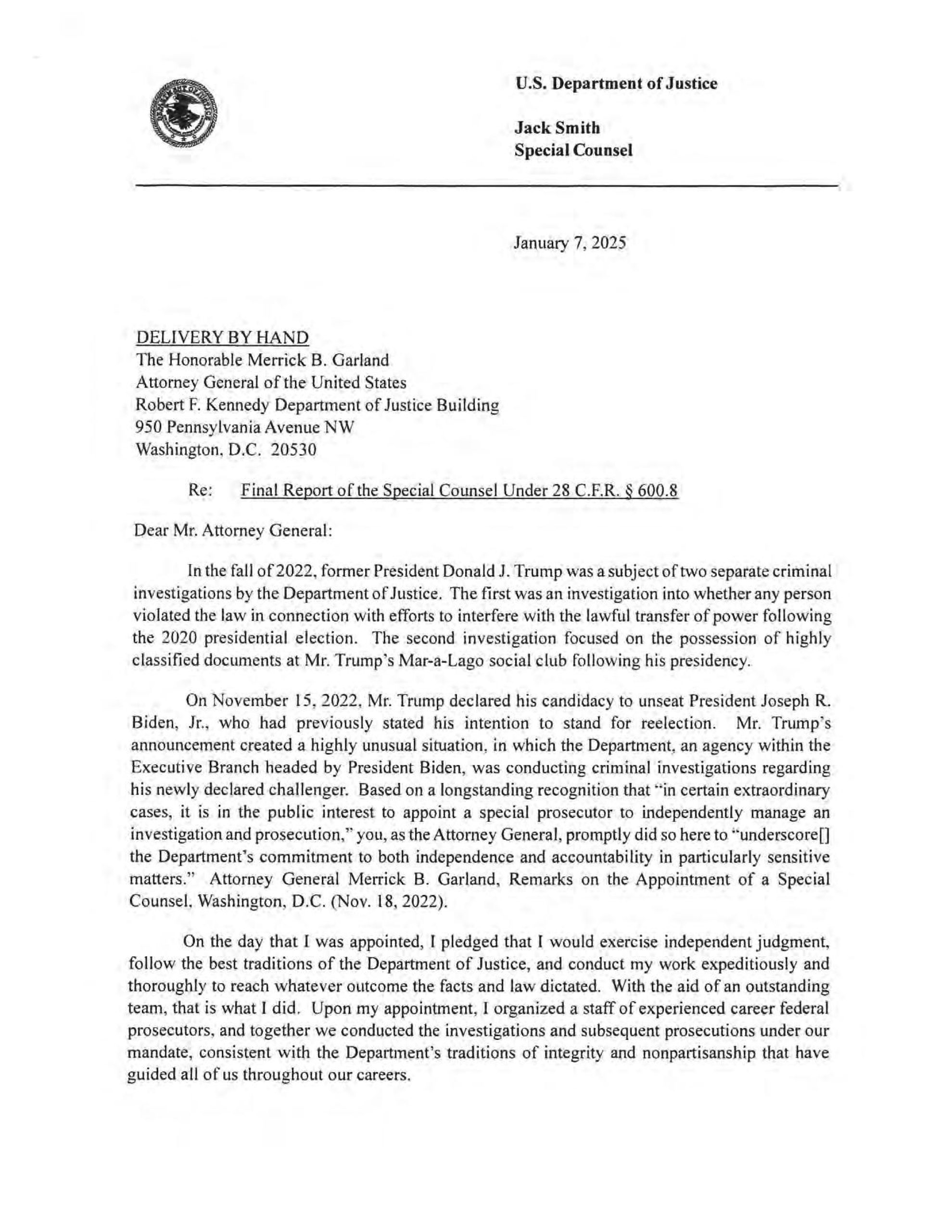 Final Report of Special Counsel Jack Smith (Vol. 1)