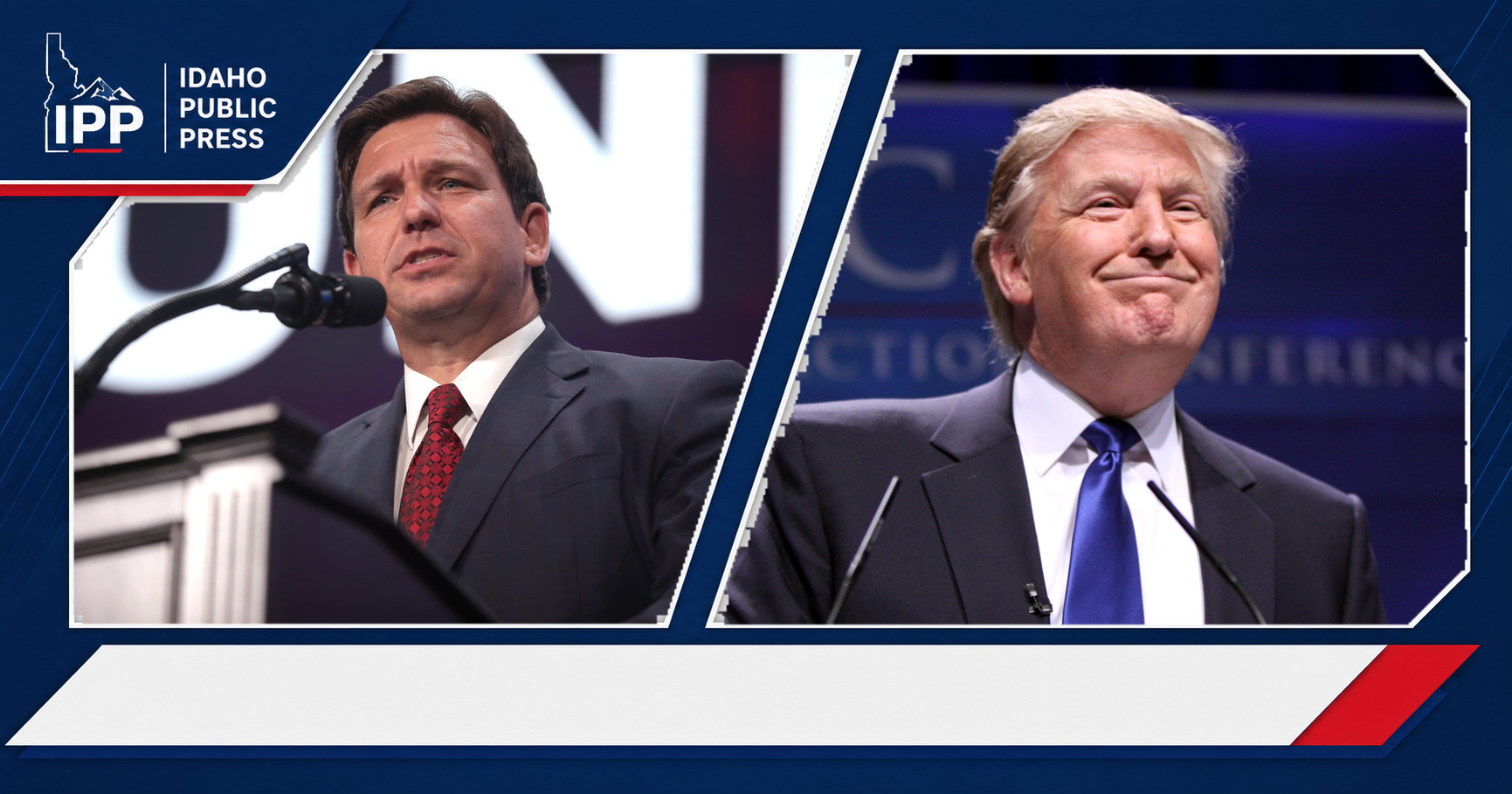 Ron DeSantis and Donald Trump featured editorial graphic