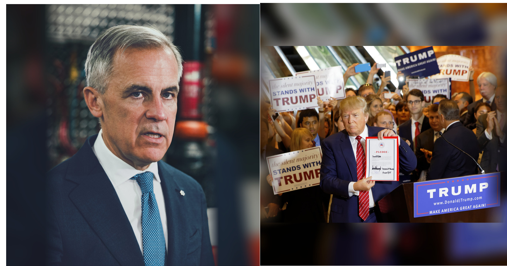 Mark Carney and Donald Trump featured editorial graphic