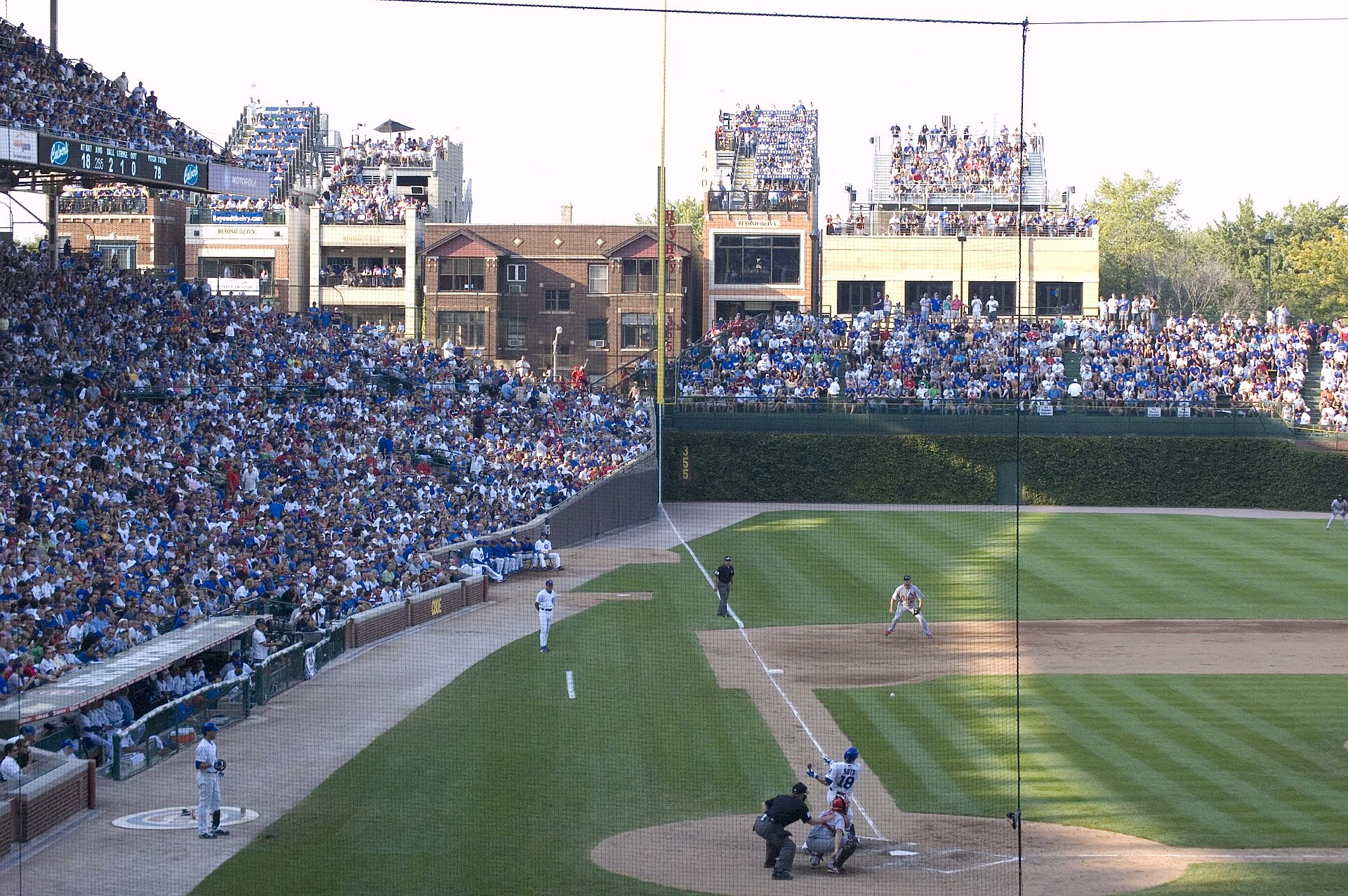Wrigley Rooftops beyond left field at Wrigley Field