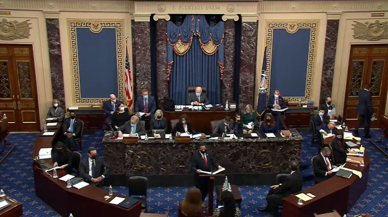 President pro tempore Patrick Leahy presides over the second impeachment trial of Donald Trump