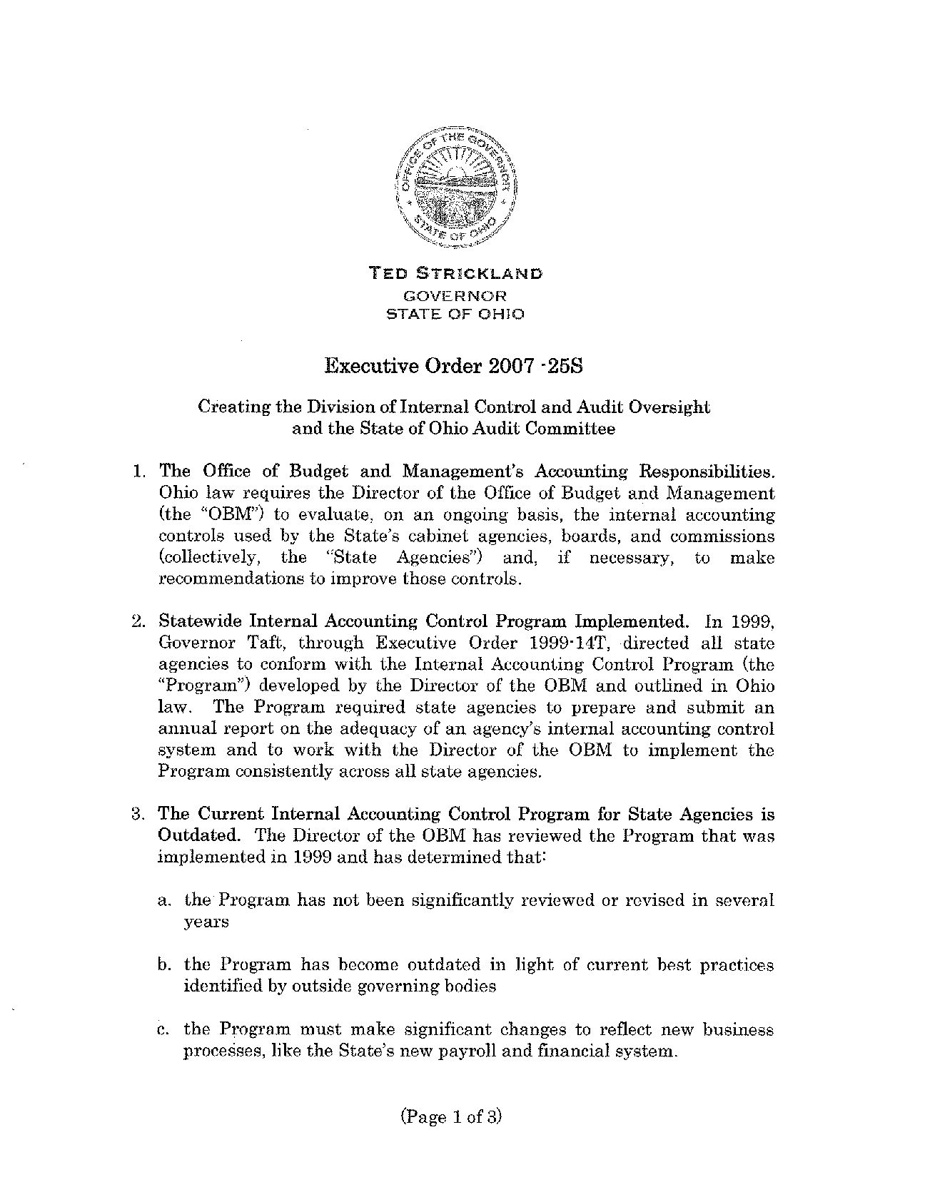 Creating the Division of Internal Control and Audit Oversight and the State of Ohio Audit Committee DPLA 990cf4869c207bcfbe506667e5cd8f51