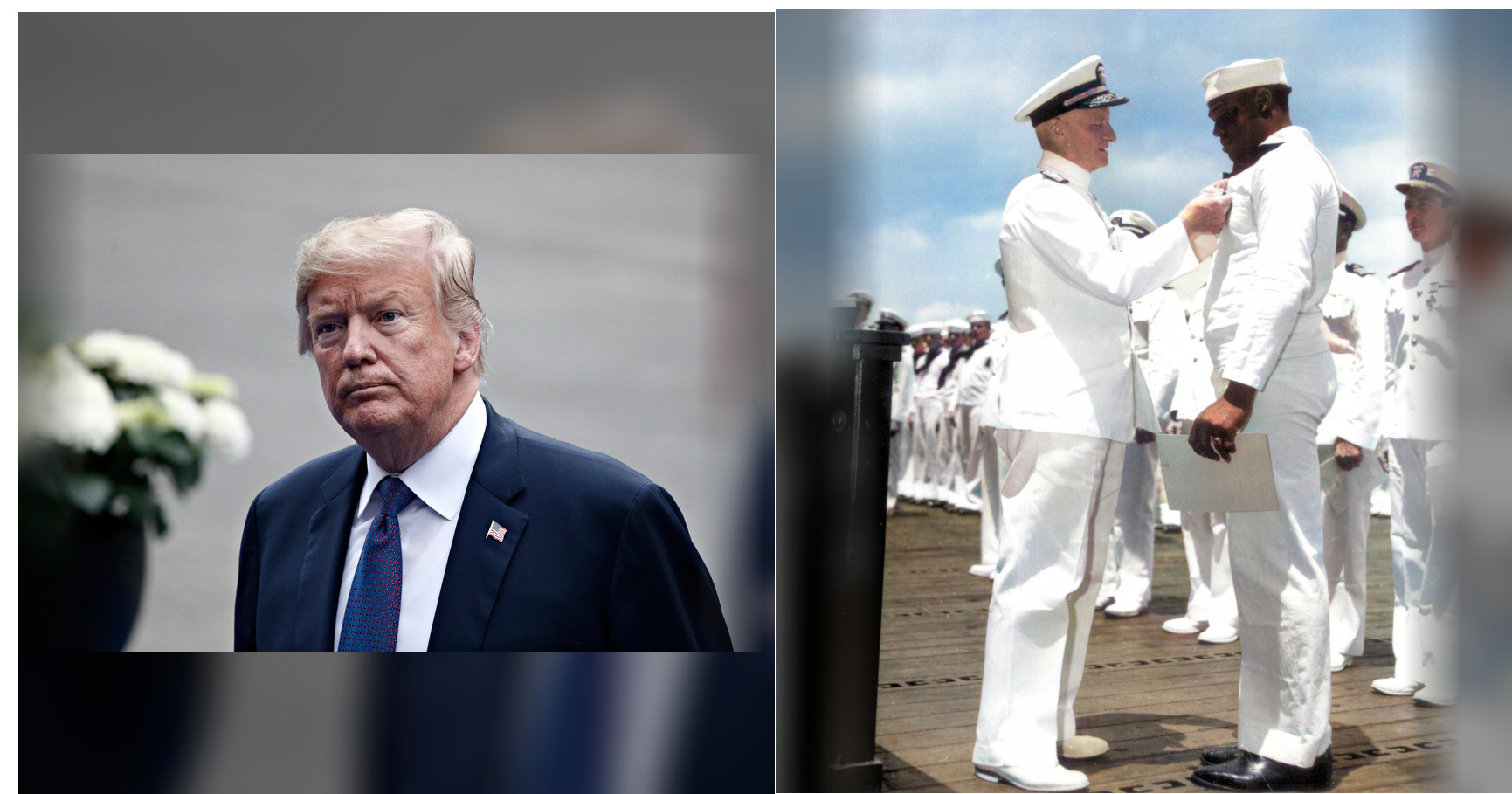 Donald Trump and Doris Miller featured editorial graphic
