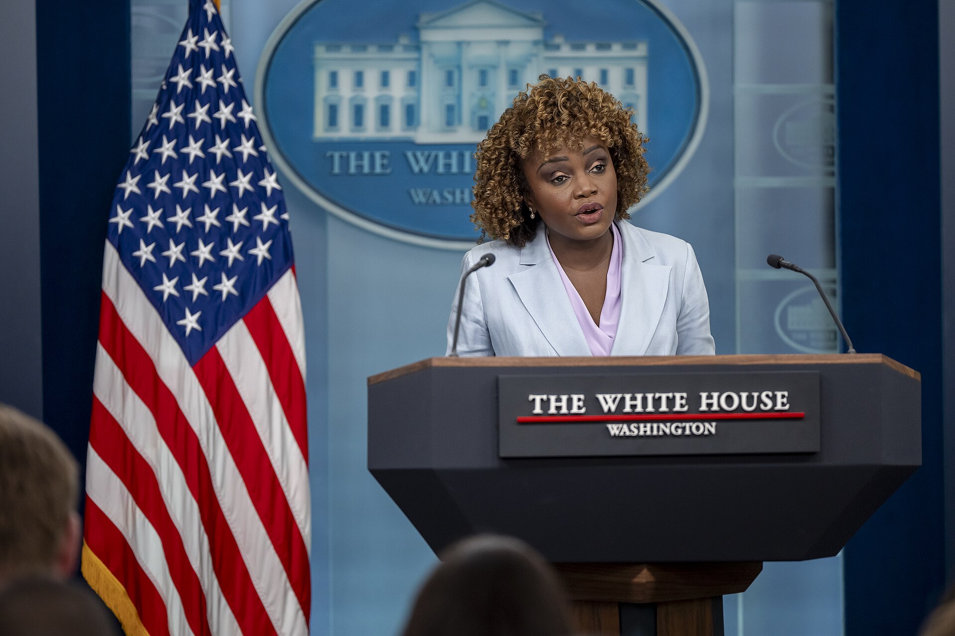 Press Secretary Karine Jean Pierre speaks during a press briefing, Monday, May 13, 2024, in the James S. Brady Press Briefing Room of the White House