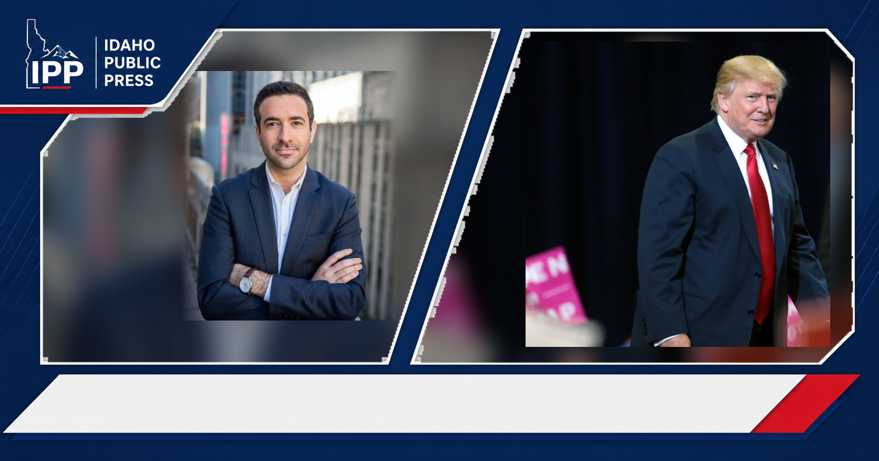 Ari Melber and Donald Trump featured editorial graphic