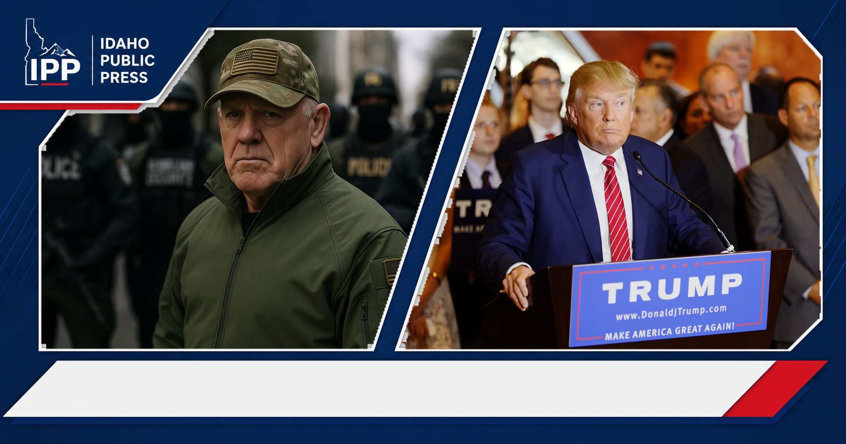 Tom Homan and Donald Trump featured editorial graphic