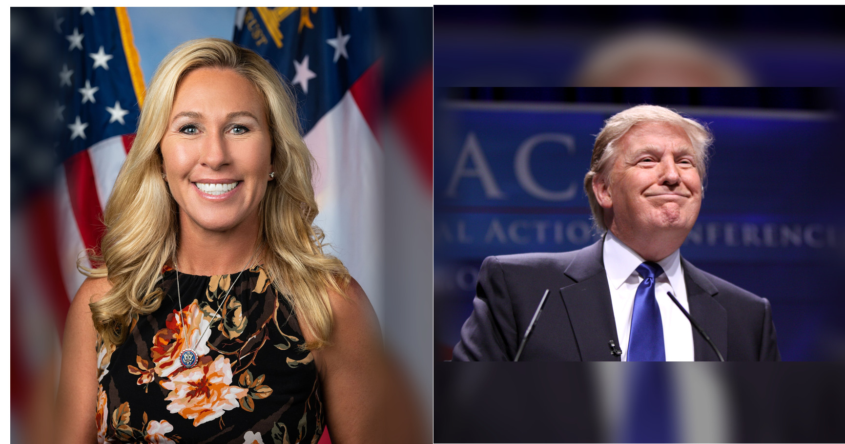 Marjorie Taylor Greene and Donald Trump featured editorial graphic