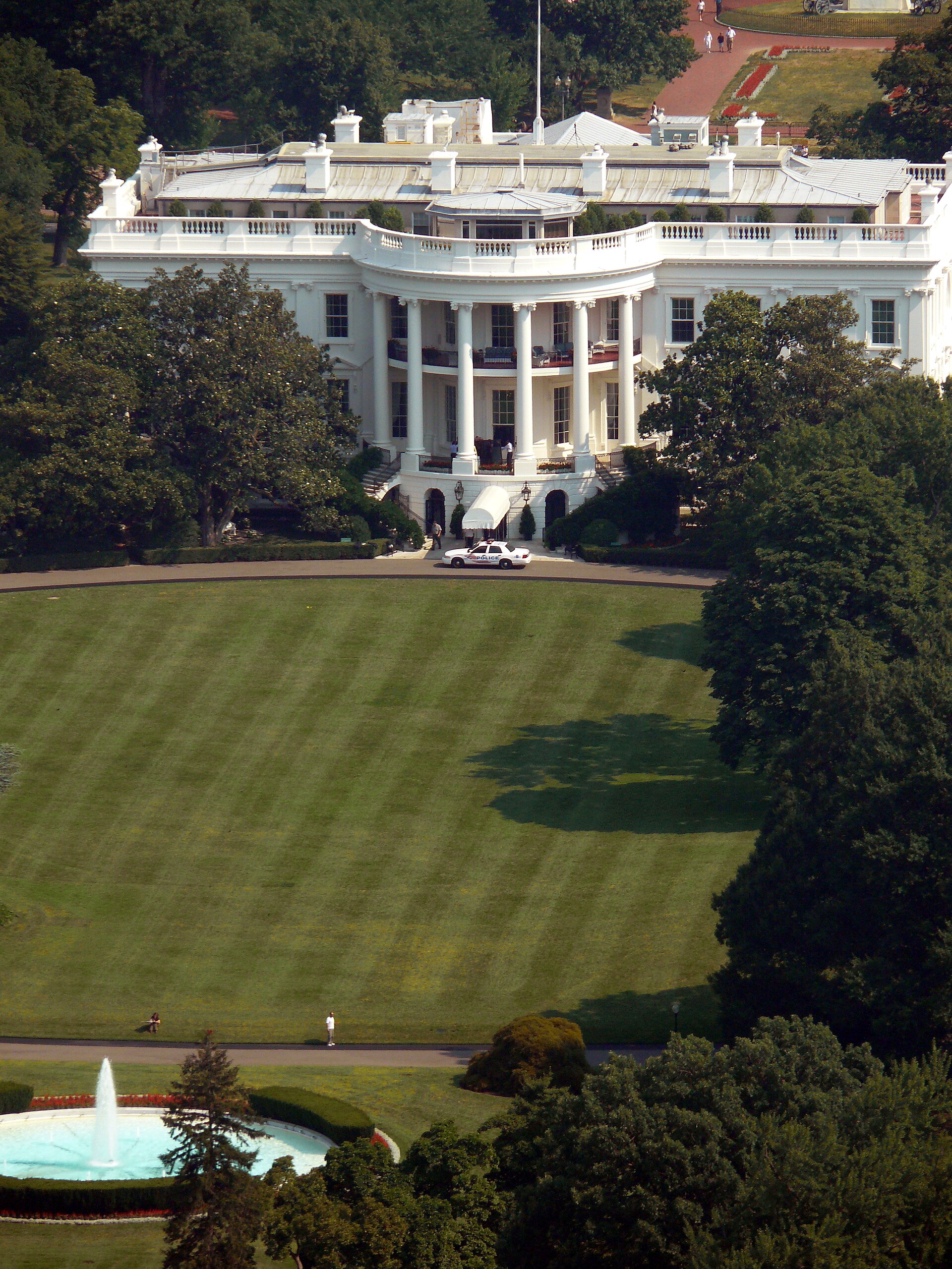 South facade of the White House, Washington DC, as seen from the Washington Monument