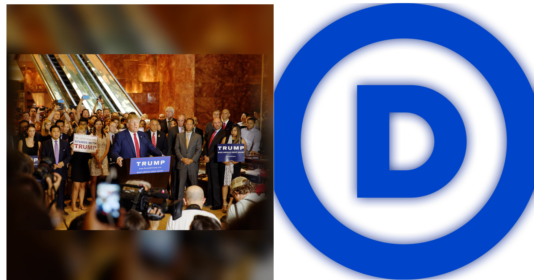 Donald Trump and Democratic Party featured editorial graphic