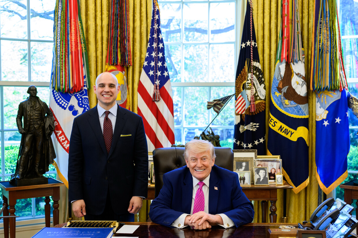 Donald Trump and James Blair in the Oval Office in April 2026
