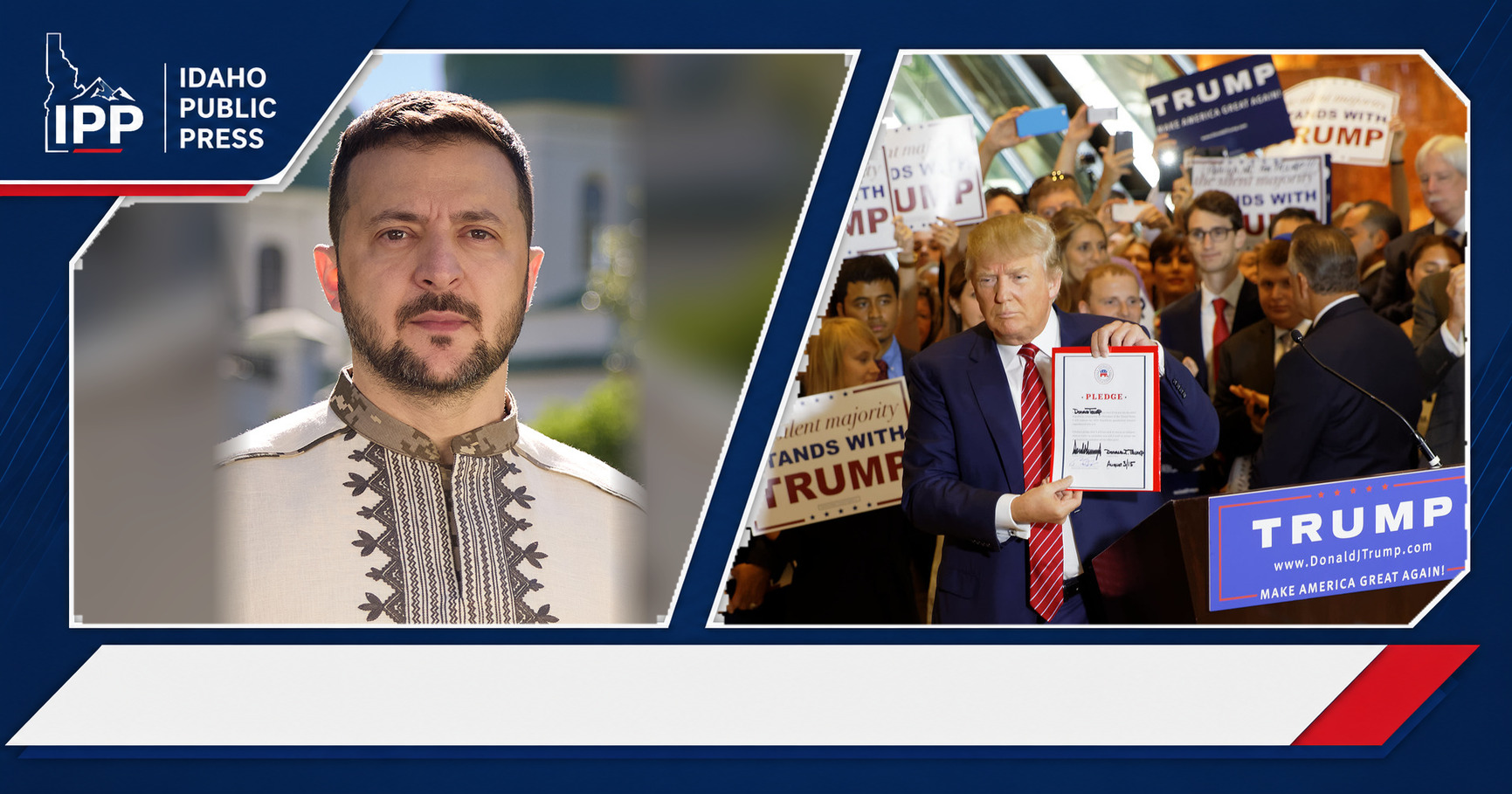 Volodymyr Zelenskyy and Donald Trump featured editorial graphic