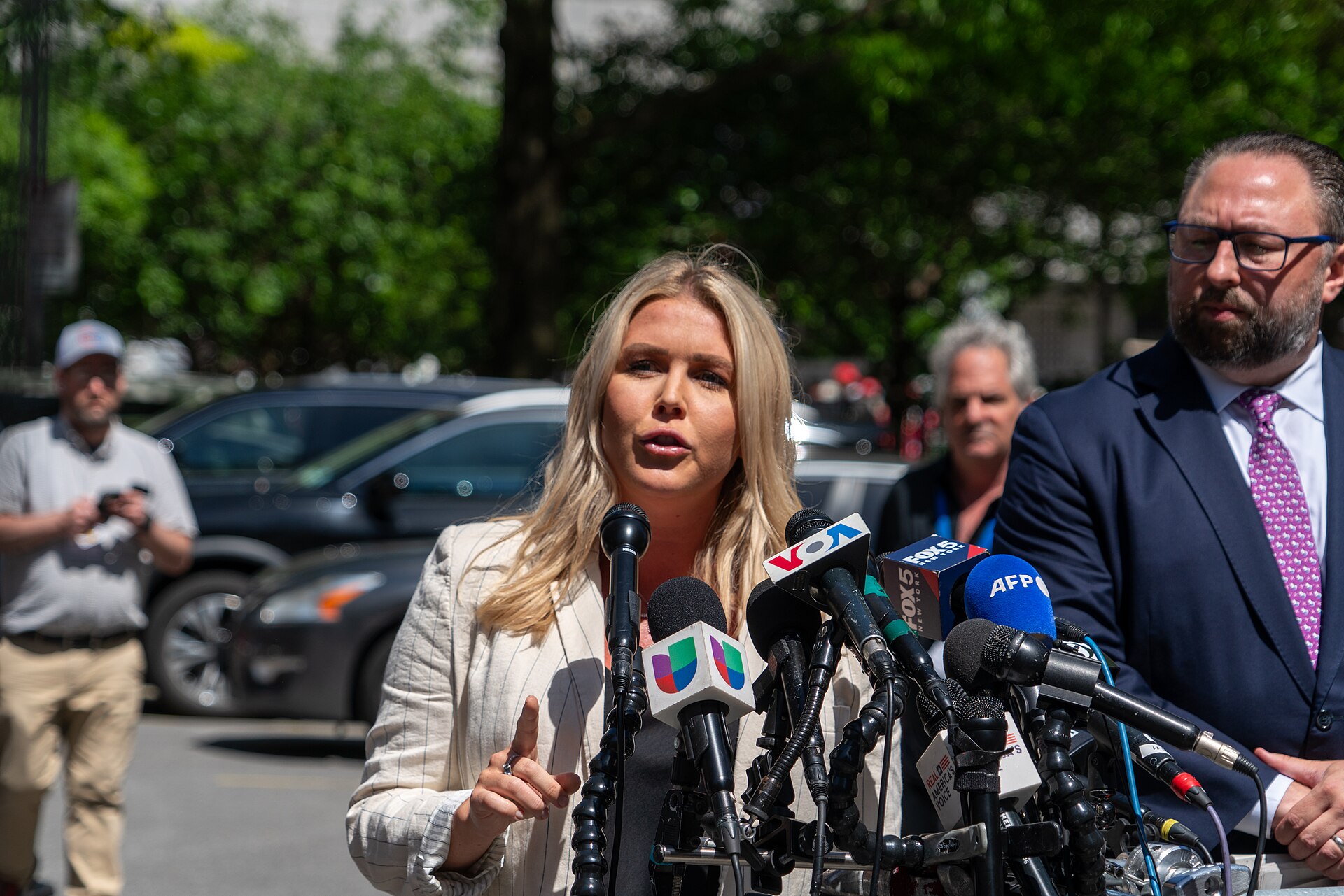 Karoline Leavitt addresses press outside Trump trial in New York 05 28 24