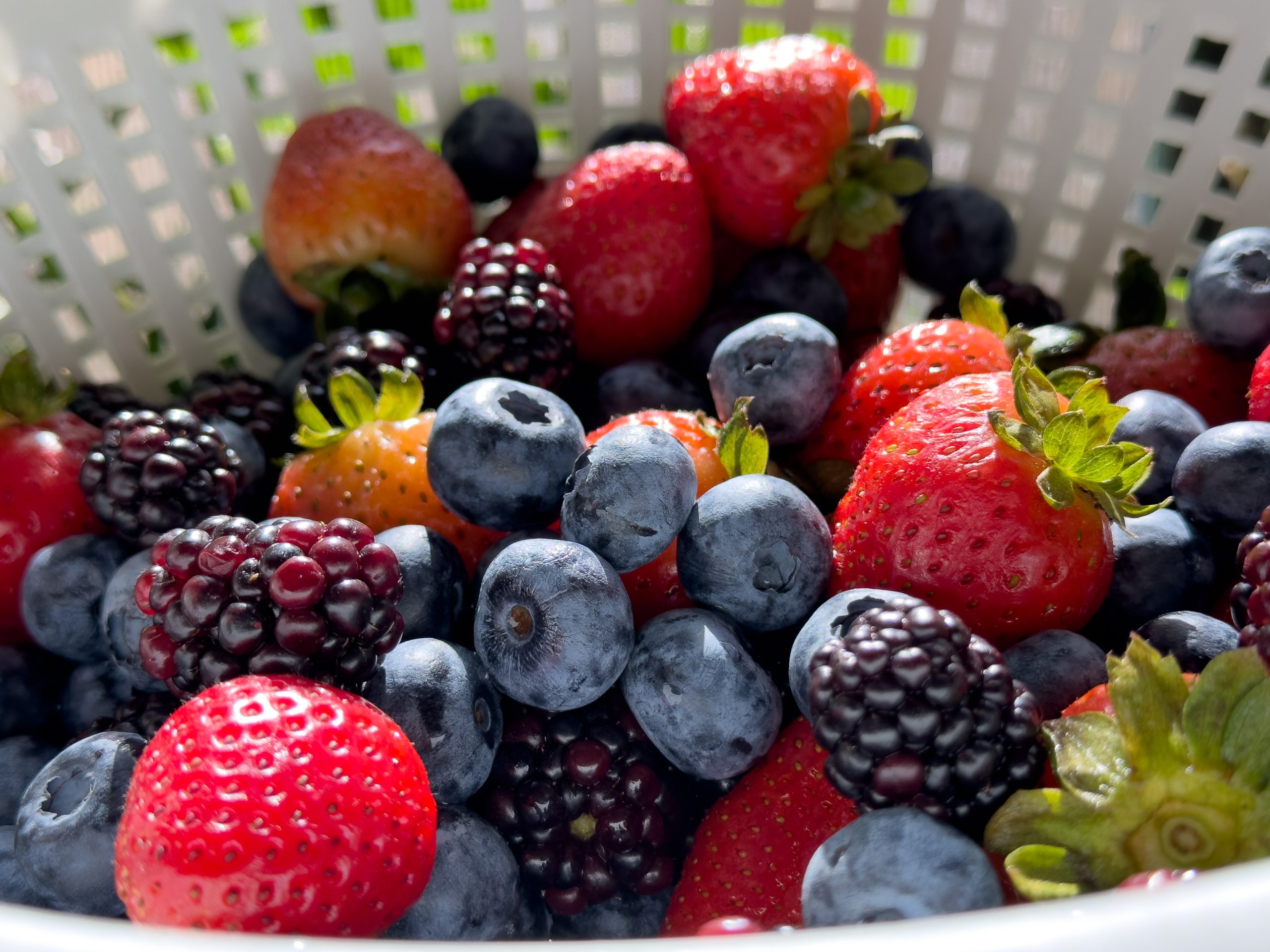 strawberries, blueberries, and blackberries