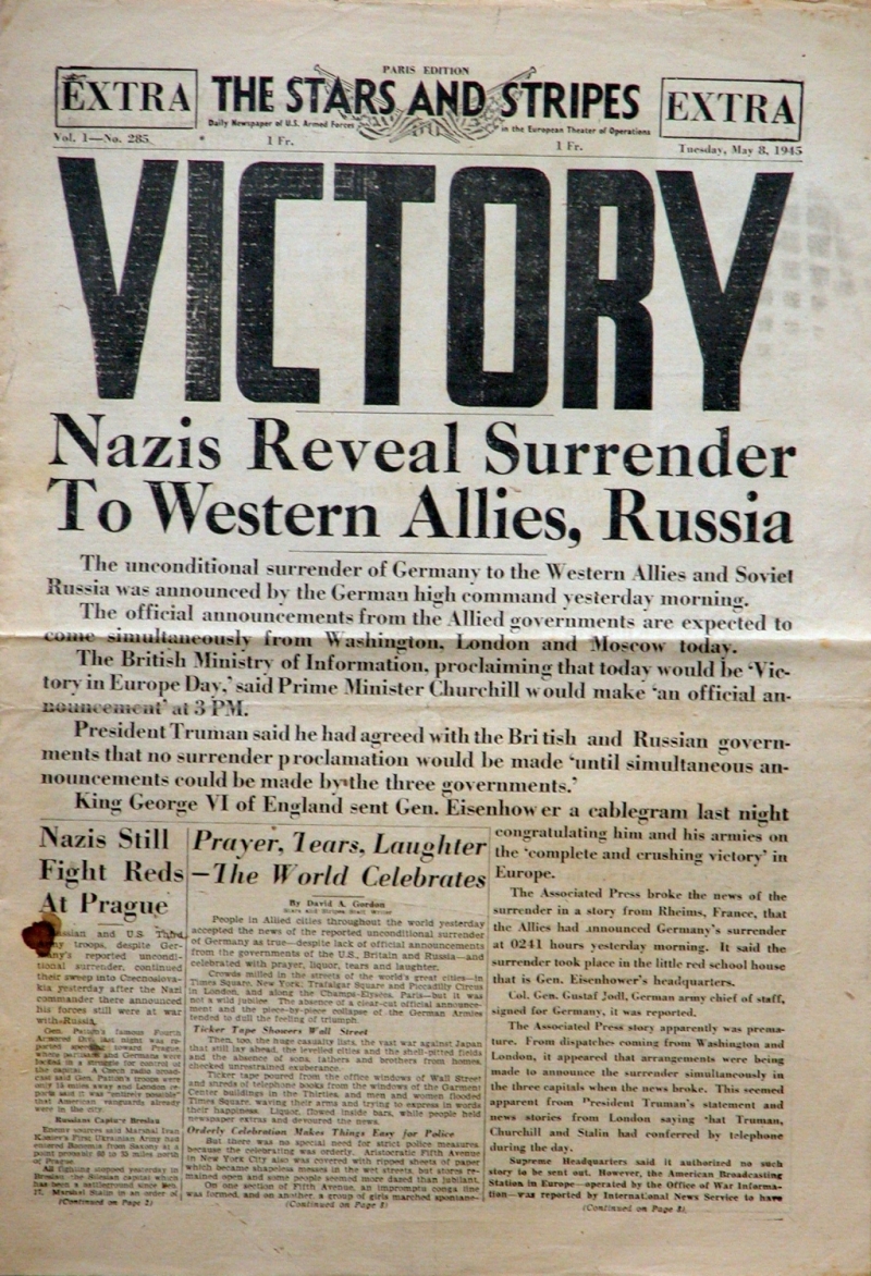 V E Day Stars and Stripes No 285 Paris 8 May 1945