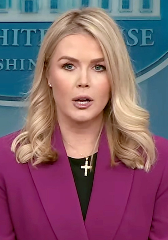 Karoline Leavitt at her first Press Conference in 2025 (cropped)