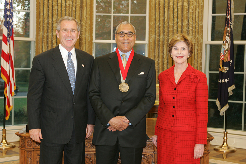 George and Laura Bush with Shelby Steele