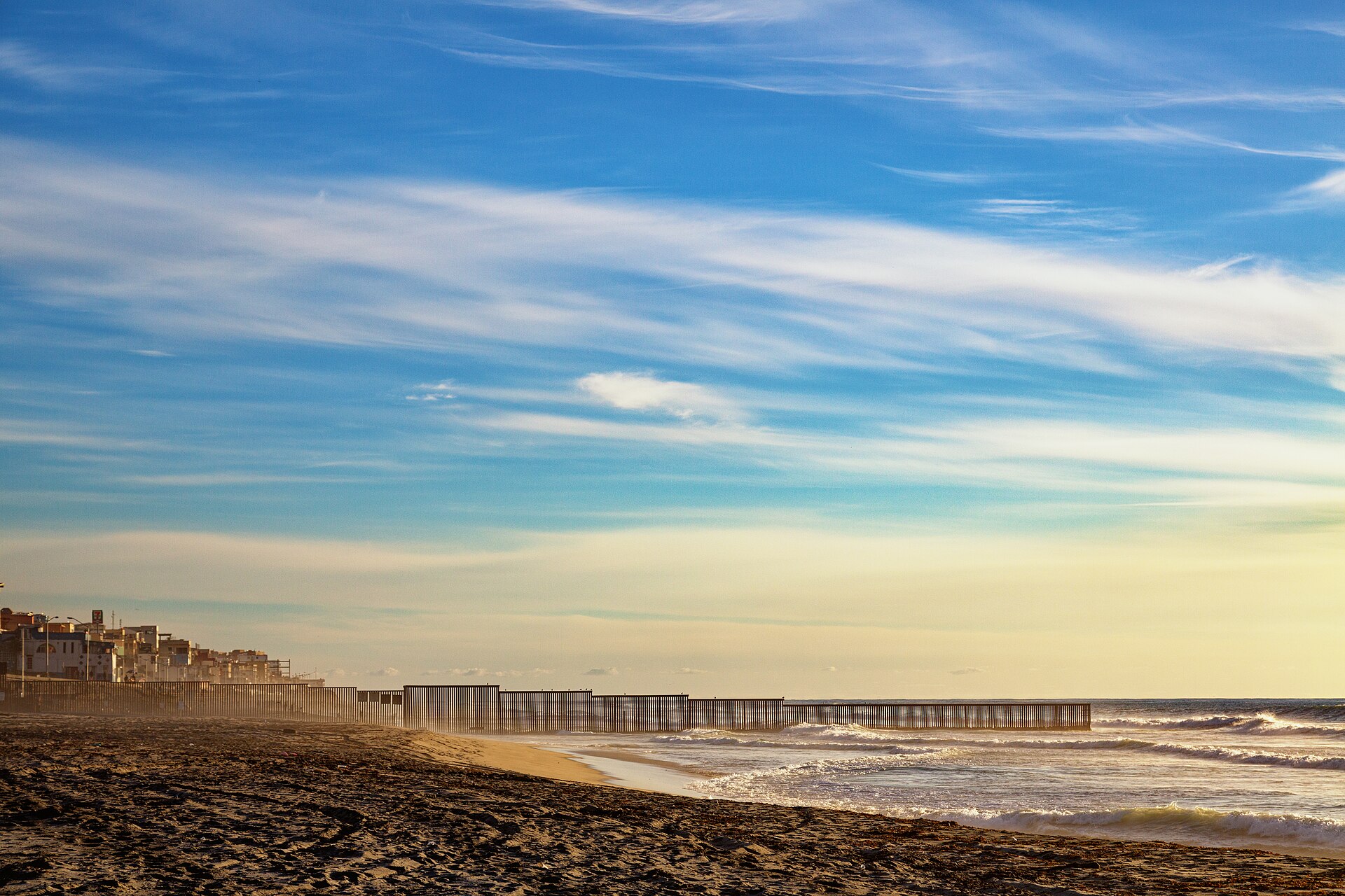 U.S. Mexico Border Wall Fence at the Pacific Ocean Border Field State Park Imperial Beach California