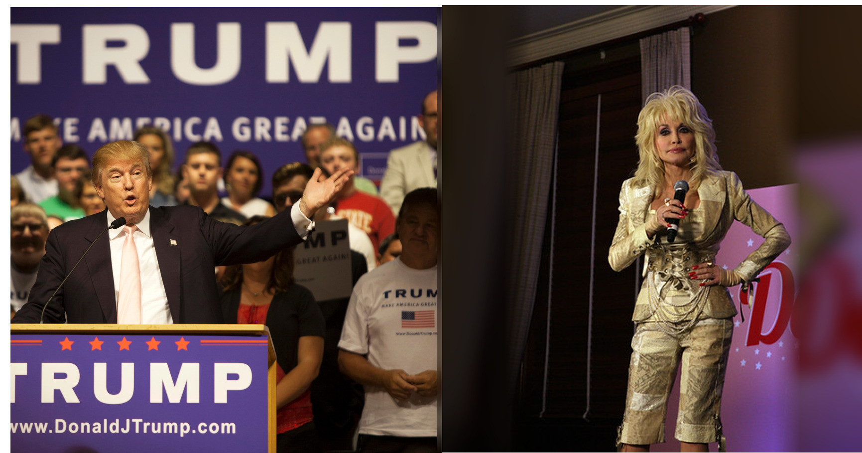 Donald Trump and Dolly Parton featured editorial graphic