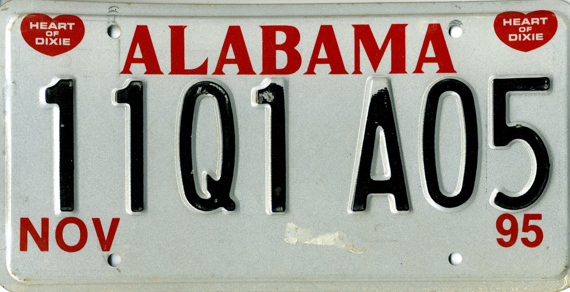 Alabama 1995 license plate 11Q1 A05