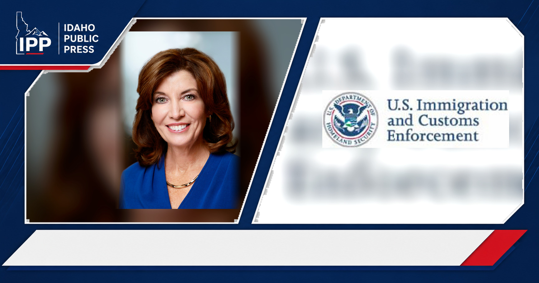 Kathy Hochul and U.S. Immigration and Customs Enforcement featured editorial graphic