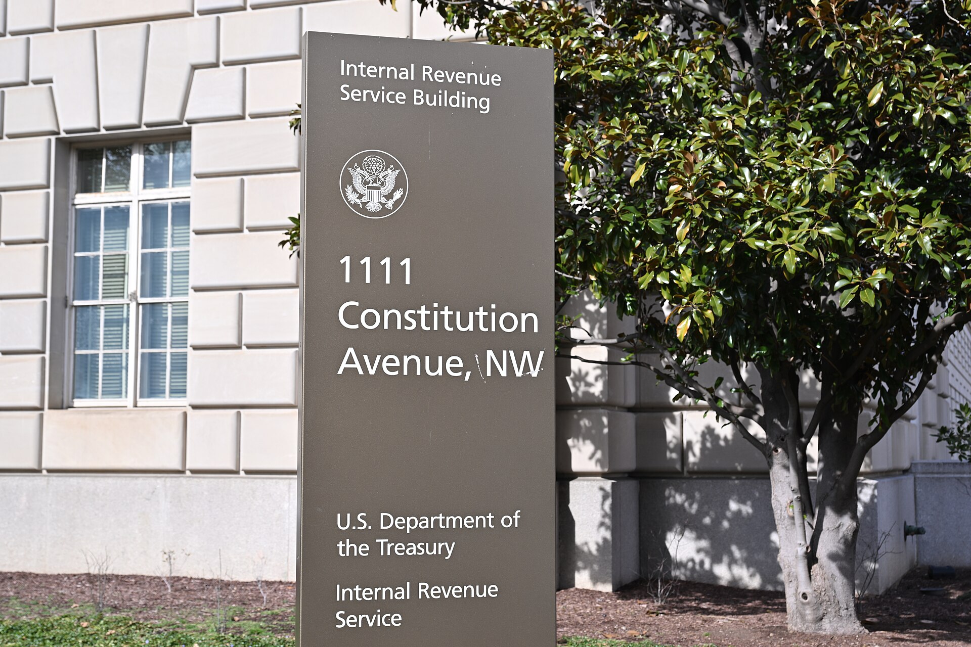 Close up of sign for the Internal Revenue Service building Washington DC 2025 02 07 13 21 58 1
