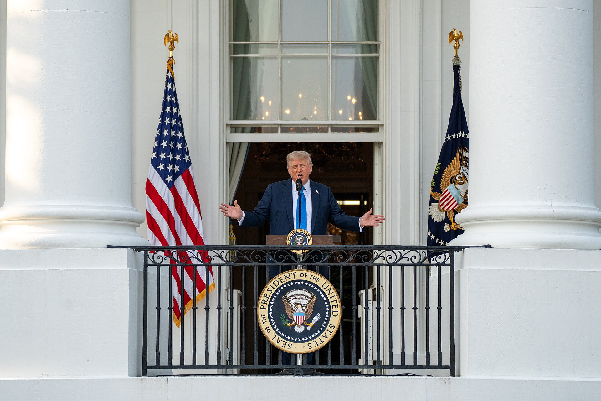 President Donald Trump delivers remarks during the “summer soiree” on the South Lawn of the White House (54570195520)